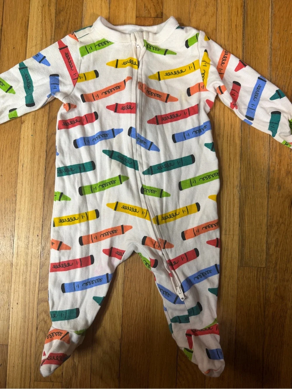 Old Navy 0/3 White Footed One-Piece with Multicolor Crayon Print